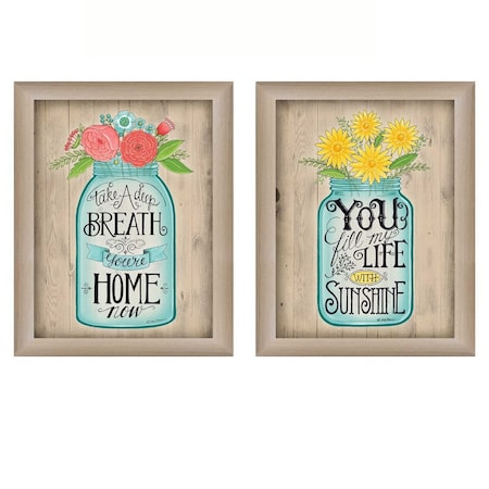 Homeroots Set Of Two Mason Jars Floral Brown Framed Print Wall Art, 2PK 405708