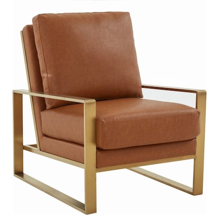 Leisuremod Jefferson Leather Modern Design Accent Armchair with Elegant Gold Frame, Cognac Tan JAG29BR-L