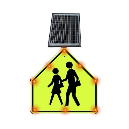 Stop-Lite LED Solar School Crossing Sign 30" DIA Fluorescent Yellow Green SS-S1-1-3000DA-FYG