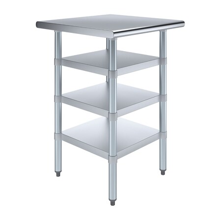 Amgood 24in D x 24in L Stainless Steel Table, Three Undershelves AMG WT-2424-3SH-Z