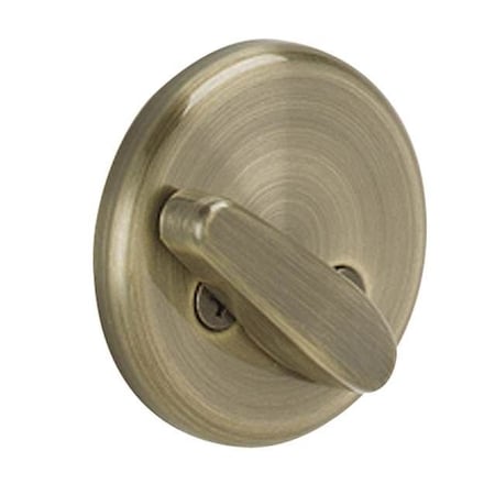 Schlage Residential One Sided Deadbolt with 12287 Latch and 10116 Strike with Plate Antique Brass Finish B81609