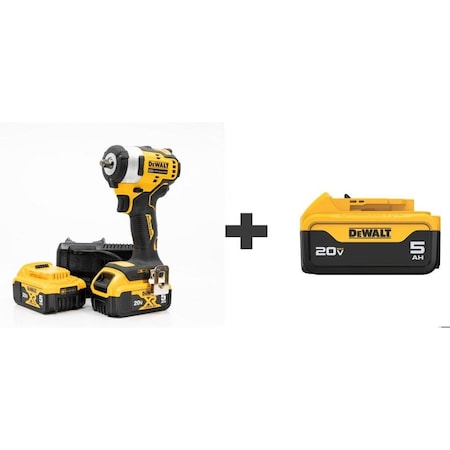 Dewalt Cordless Impact Wrench, 20 V, Drive Size 3/8 in, Includes Battery Pack & Charger DCF913P2/DCB205
