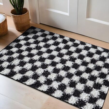 World Rug Gallery Block Pattern Shag Area Rug 2 ft x 3 ft Anthracite WR118ANTHRACITE2X3