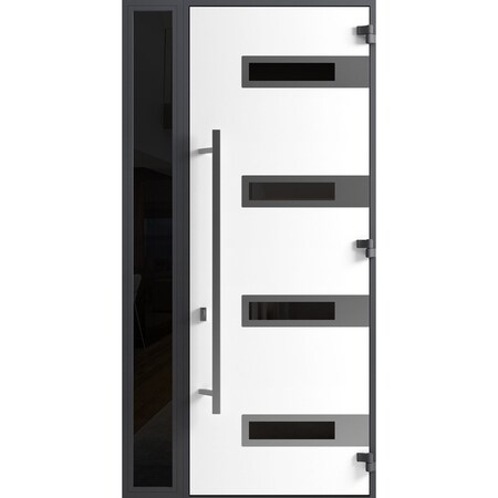 Vdomdoors Front Exterior Prehung Steel Door Ronex0131 Black Enamel 96 Sidelight Exterior Window Sidelite RONEX0131EXD-BLK-W36+12xH96-LH-I