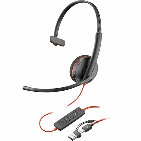 Hp Poly Blackwire 3210 Black Headset +USB-C/A Adapter TAA Bulk US 8S0L5A6#ABA