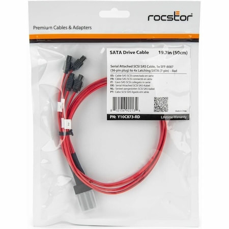 Rocstor PREMIUM 50CM 19.7IN SERIAL ATTACHED SCSI SAS CABLE, 1X SFF-8087 36-PIN PLUG Y10C873-RD