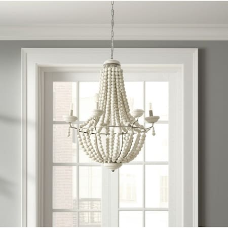 Homeroots Silver And White Empire Six Light Metal and Beads Dimmable Chandelier 611343