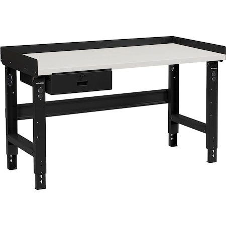 Global Industrial 72 x 30 Adj Height Workbench w/Drawer, Black- Plastic Laminate Square Top 601425ABK