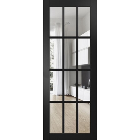Sartodoors Slab Barn Door Panel, Felicia 3355 Matte Black with Clear Glass, Sturdy Finished Doors, Pocket Cl FELICIA3355S-BLK-3284