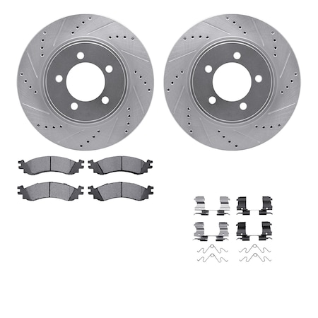 Dynamic Friction Co DFC Rotors-Drilled & Slotted-Silver w/ EURO 5000 Ceramic Brake Pads Incl Hdw 7612-54024