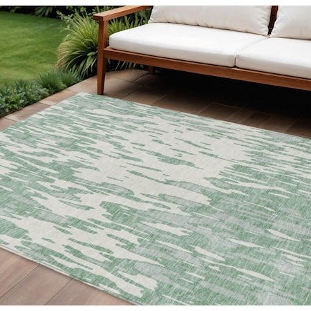 Homeroots 10' X 14' Sage And Ivory Abstract Washable Indoor Outdoor Area Rug 612700
