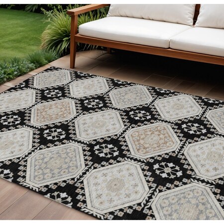 Homeroots 10' X 14' Black And Silver Floral Washable Indoor Outdoor Area Rug 610744
