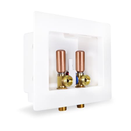 Everflow Washing Machine Outlet Box, Dual Drain, Assmbld W/ 1/2'' MIP/ SWT Valves & Hammer Arrestors, White ABS SB200-TH