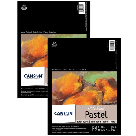 Canson Artist Series Mi-Teintes Pastel Pad, Earth Tones, Foldover Binding, 24 Sheet, 9x12 inch, 2PK C100510897