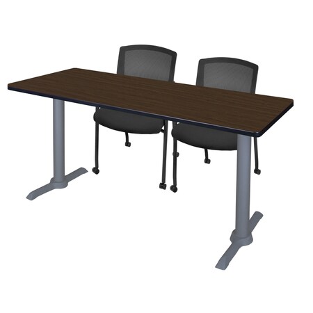 Regency Kobe T-Base Training Seminar Table W/ 2 Knight Mesh Chairs, 72 in W, 24 in L, Neo Walnut MTRCT7224NWGY56CBK