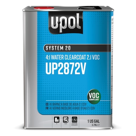U-Pol SYSTEM 20 UP2872 V Water Clearcoat, 1 gallon Tin, 4:1 Mixing UP2872V