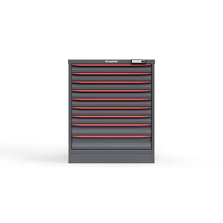 Strong Hold 9 drawer cabinet - (7x 2ft, 1x 3ft, 1x 4ft) - Red accents - Electronic Lock S3036-PPRAS-0902DS