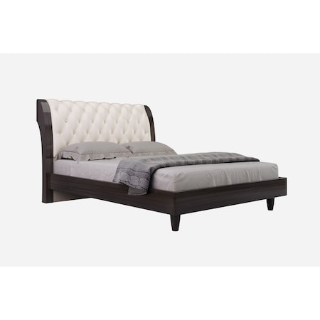 Homeroots Solid Wood King Tufted Beige Upholstered Faux Leather Bed With Nailhead Trim 343921