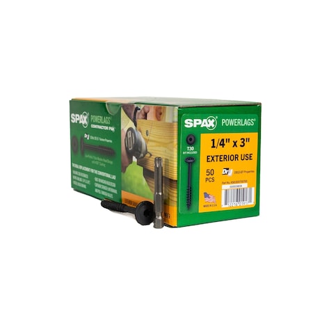 Spax 1/4 in x 3 in Exterior Structural Wood Lag Screws Powerlags Washer Head T-Star, 50PK 4581820700765