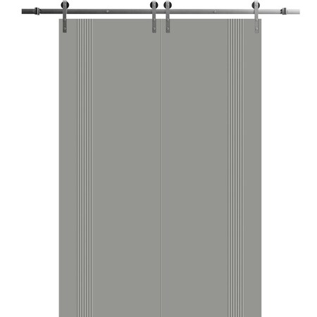 Sartodoors Modern Double Barn Door 56 x 80 inches, BASIC 0111 Dove Grey, 13FT Silver Rail Track Set, Solid P BASIC0111DB-S-MAG-56