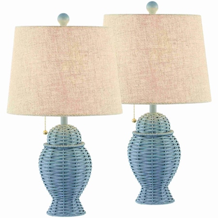 Jonathan Y Margie Wicker 20.5" Bohemian Rustic Iron LED Table Lamp, Blue, 2PK JYL4041B-SET2