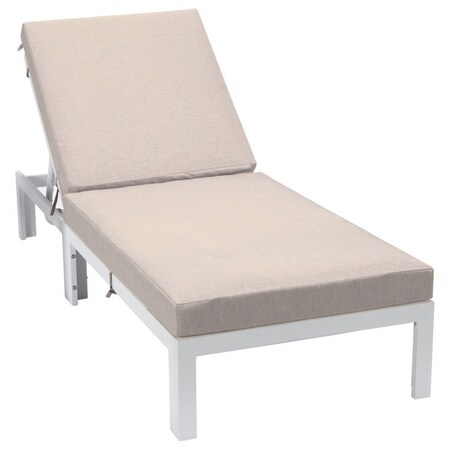 Leisuremod Chelsea Modern Outdoor White Chaise Lounge Chair With Beige Cushions CLW-77BG