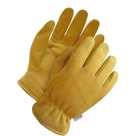 Bdg Lined Drivers Gloves, Lined Split Deerskin Driver, Shirred Slip-On, Keystone Thumb, Gunn Cut, Tan 20-9-327-L