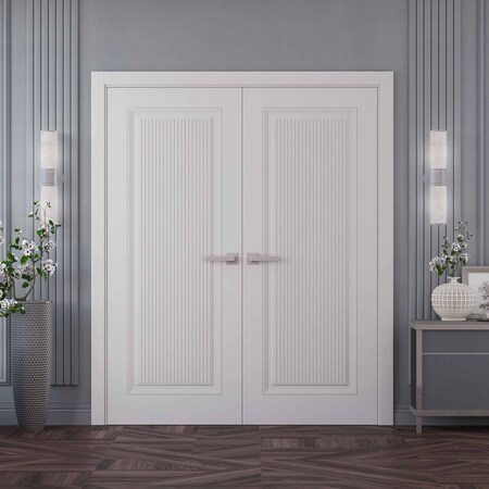 Sartodoors Interior Double Doors 60x96 inches White Solid Core Modern Interior ROYAL9888DD-EMAL-6096