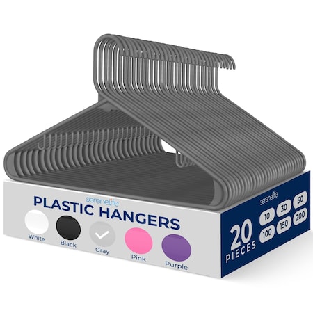 Serenelife Premium Plastic Hangers, Durable, Space Saving Clothes Organizers, Gray, 20PK SLHPLGRA20