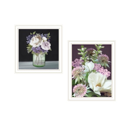 Set Of Two Lilac and Wild Plum Bouquet White Framed Print Wall Art, 2PK