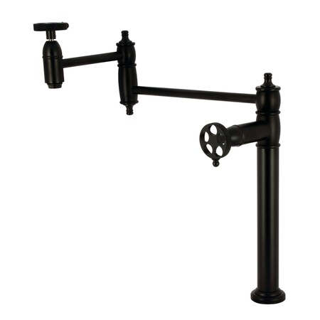 Kingston Brass Deck Mount Pot Filler Faucet with Knurled Handle, Matte Black KS3700RKX