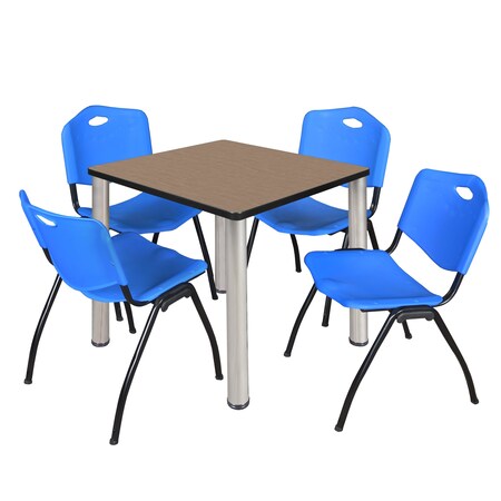 Regency Square Kee Breakroom Table W/ 4 M Stack Chairs, 30 in W, 30 in L, Noble Oak TB3030NOBPCM47BE