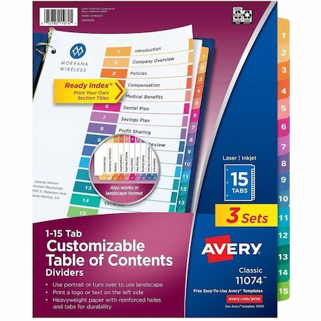 Avery Ready Index 15 Tab Binder Dividers, PK3 11074