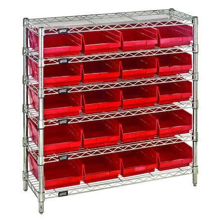 Quantum Storage Systems WIRE SHELVING UNIT W / RED BINS WR6-36-1236-107RD