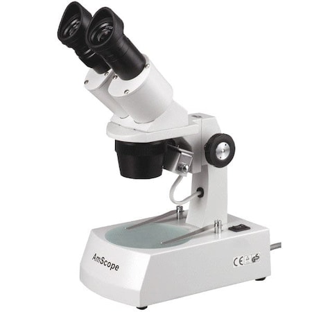 Amscope SE305 Compact Multi-Lens Binocular Stereo Microscope 5X-30X w/Angled Head, Metal Track Stand, Top & B SE305R-AX