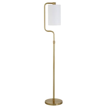 Homeroots 62" Brass Reading Floor Lamp With White Frosted Glass Drum Shade 523408