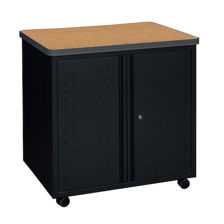 Regency Mesa Steel Mobile Locking Utility/Fax/Copy Table 30in x 23.25in - Medium Oak Top, Black Base 66746SCMOBK