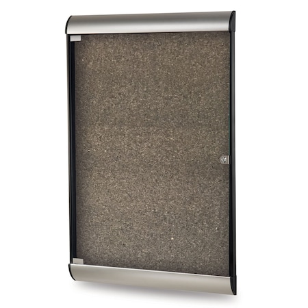 Ghent Silhouette 1 Door Enclosed Chocolate Cork Bulletin Board, Satin Aluminum Frame, 4'H x 2'W SILH20494