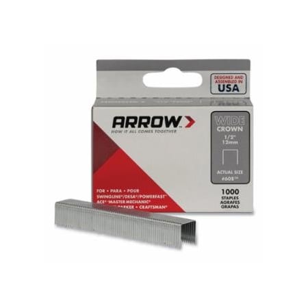 Arrow Fastener 608, Heavy-Duty Wide Crown Staples, 1/2 in 091-60830