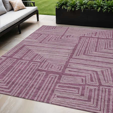 Homeroots 5' X 8' Eggplant And Ivory Geometric Washable Indoor Outdoor Area Rug 600811