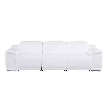 Homeroots 107" White Italian Leather Reclining Metal USB Sofa 720282