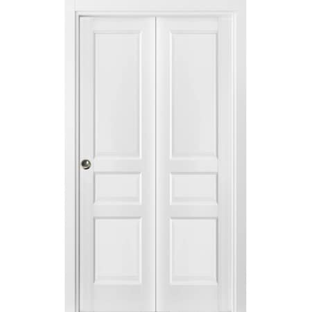 Sartodoors Sliding Closet Bi-fold Doors, Lucia 31 White Silk, Sturdy Tracks Moldings Trims Hardware Set, Woo LUCIA1431BF-BEM-56 x 80 (2* 28x80)