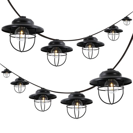 Jonathan Y 10-Light Indoor/Outdoor 10 ft. Rustic Farmhouse LED G40 Metal Cage Shade String Lights, Black JYL8703A