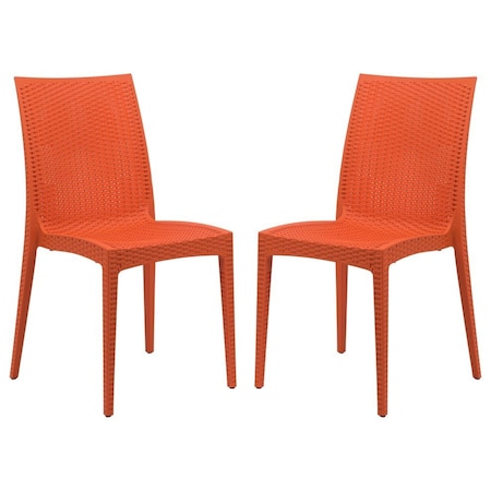 Leisuremod Weave Mace Indoor/Outdoor Dining Side Chair, Orange, 2PK MC19OR2
