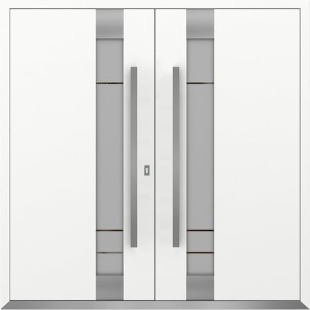 Vdomdoors Metal Double Doors Deux 1713 White Enamel Frosted Glass Entry Modern Painted (W72xH96) Left hand Ou DEUX1713DEXD-BEM-W72xH96-LH-O
