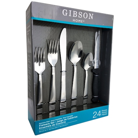 Gibson Palmore Plus 24 Piece Stainless Steel Flatware Set with 4 Steak Knives 44012.24
