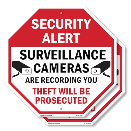Signmission Security Alert Surveillance Cameras, 10 inch X 10 inch, Aluminum Metal Signs, 2PK OC-A-2PACK-10-328