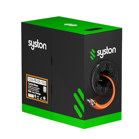 Syston Cable Technology Cat 6e Ethernet Cable Bulk, 1000ft Orange, 600MHz 23AWG Solid Bare Copper, CMR Riser-Rated UV RoHS BULK1258-1000OR