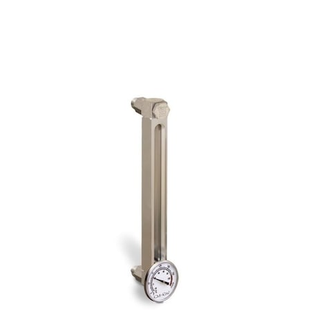 Oil-Rite Aluminum Liqui Gauge w/Dial Thermometer w/3in. to 12in. Centerline - 8in., 1/4in. Male NPT Adapters B3540-20800BN1W