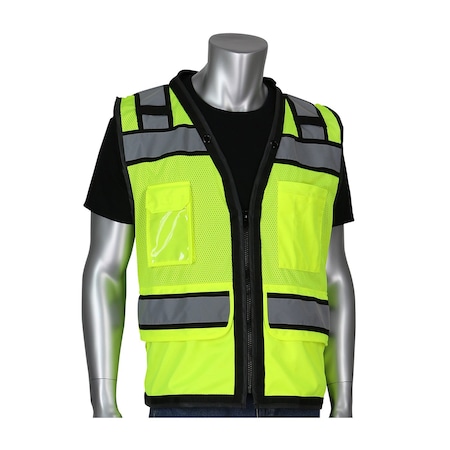 Pip ANSI Type R Class 2 Black Two-Tone Eleven Pocket Tech-Ready Mesh Surveyors Vest w/"D" Ring Access 302-0800D-LY/S